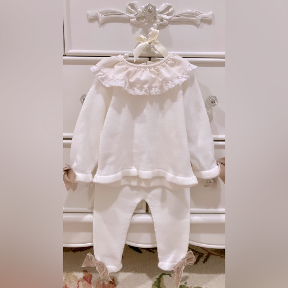 Baby sweater set with bow details. From London. Size 12 months.